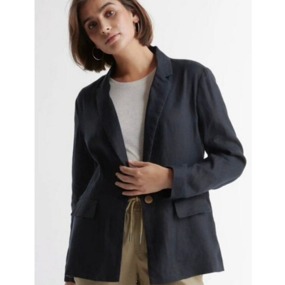 NWT Quince Women's XL European Linen Relaxed Blazer Black Coastal Corporate Flax